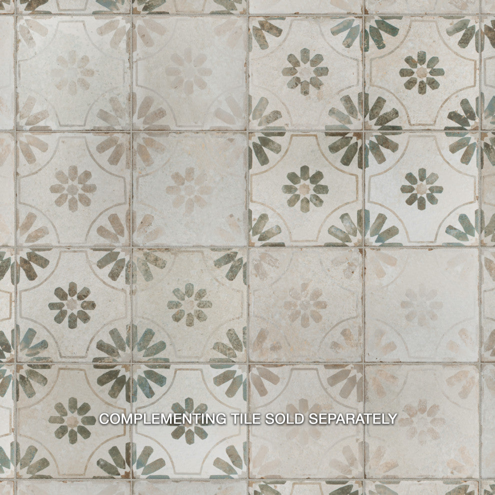 Kings Blume Encaustic Ceramic Floor and Wall Tile, Sage Green