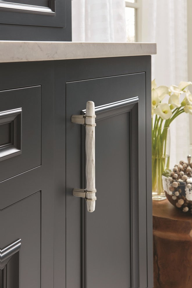 Carrione Cabinet Pull, Marble White/Satin Nickel, 5-1/16" Center-to-Center