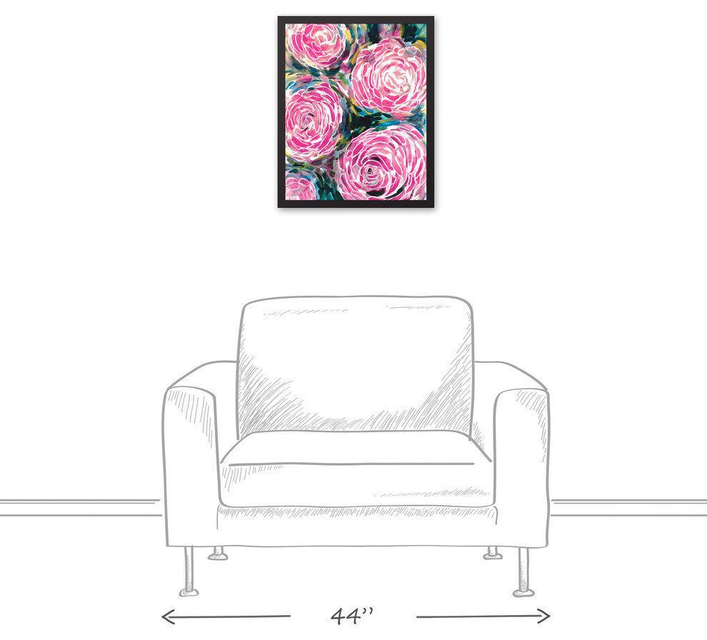 Pink Watercolor Flowers Framed Canvas, 16"x20"
