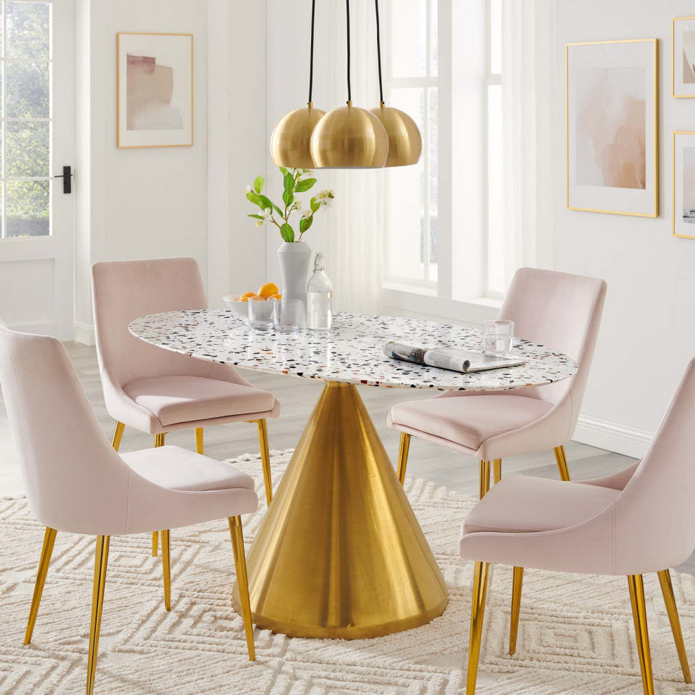 Tupelo 60" Oval Terrazzo Dining Table, Gold White
