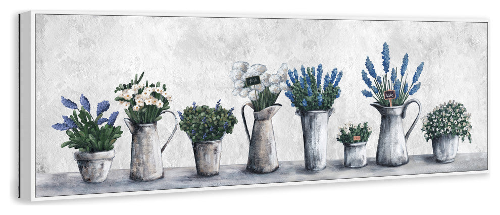 "Gray Planted Pots" Floater Framed Painting Print on Canvas