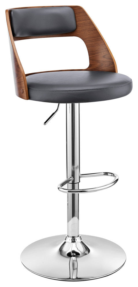 Gray Upholstered Chrome Base Adjustable Swivel Bar Stool