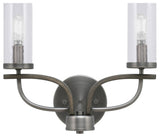 Monterey 2-Light Bath Bar, Graphite & Painted Distressed Wood-look, Clear Bubble