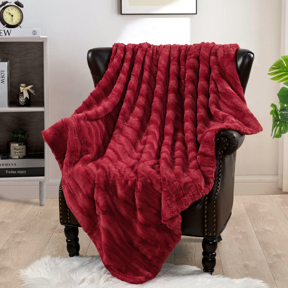 Derby Double Sided Faux Fur Throw Blanket, Chili Pepper