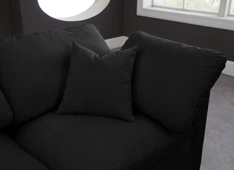 Plush Velvet / Down Standard Comfort 6-Piece U-Shaped Modular Sectional, Black