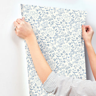 Tarragon Blue Dainty Meadow Wallpaper Sample