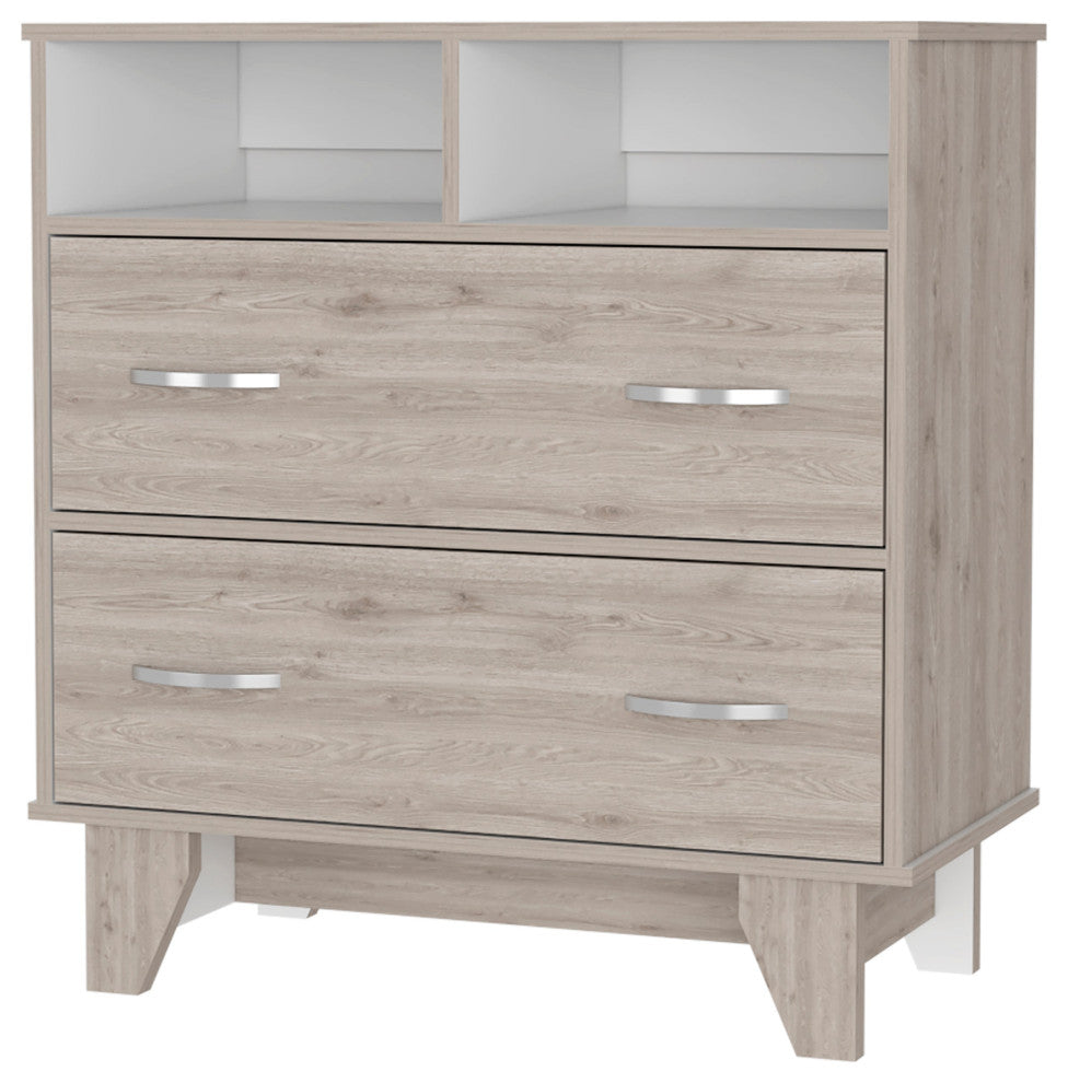 Portobelo Two Drawer Dresser, Two Shelves, Superior Top, Four Legs