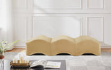 Wave Upholstered Bench, Camel, Velvet