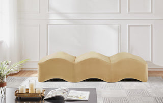 Wave Upholstered Bench, Camel, Velvet