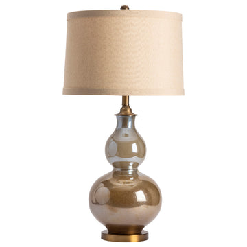33"H Gold Glass Table Lamps With Ivory Tapered Drum Shade
