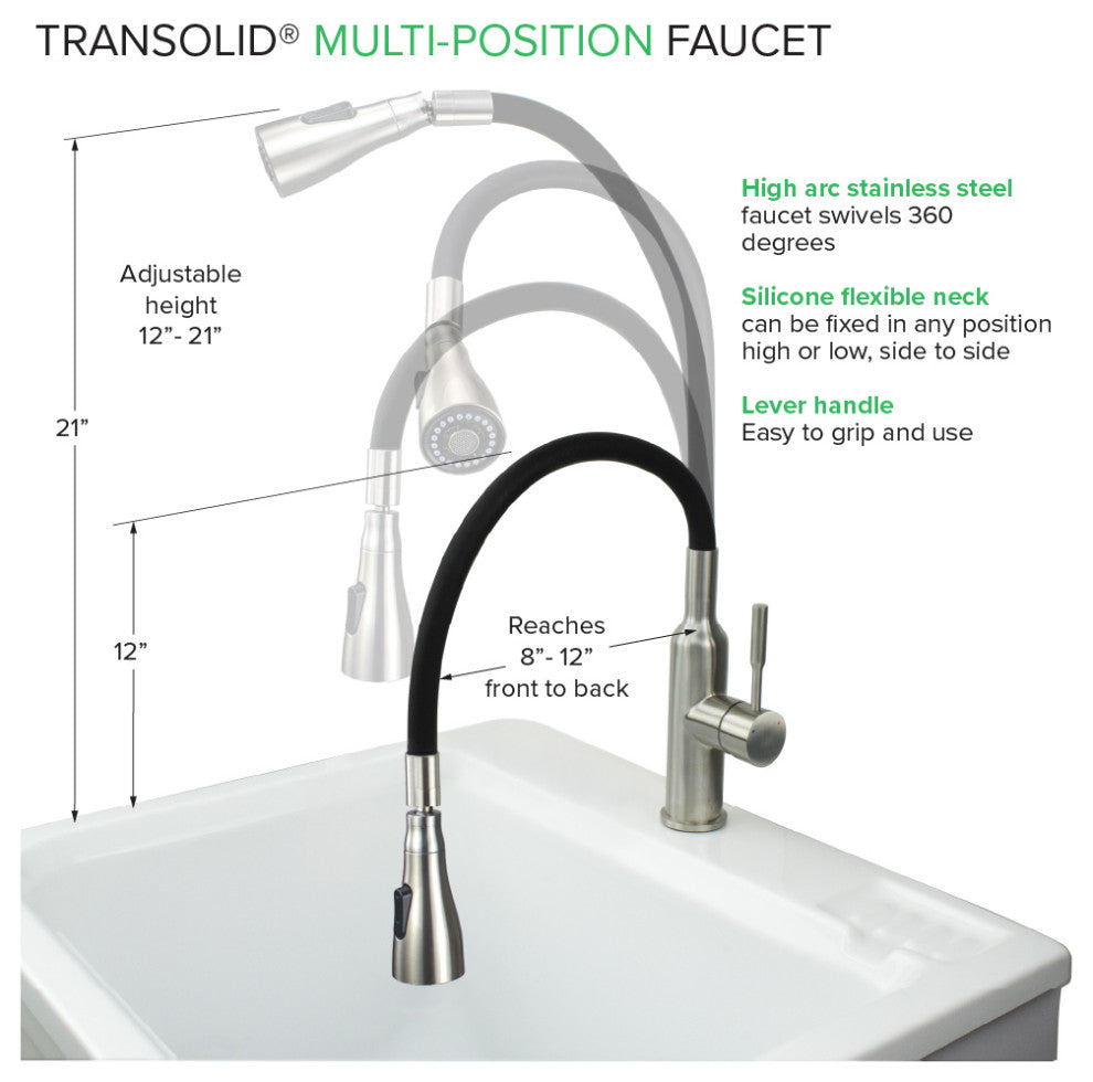 Transolid Laundry Faucet with Swivel Action Ball-Joint, Dual Spray and Flex Neck
