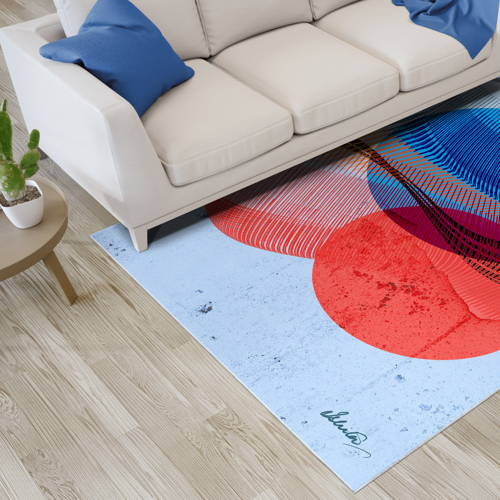 Ephemeral Sunset Circles Art Area Rug, 5'x7.5'