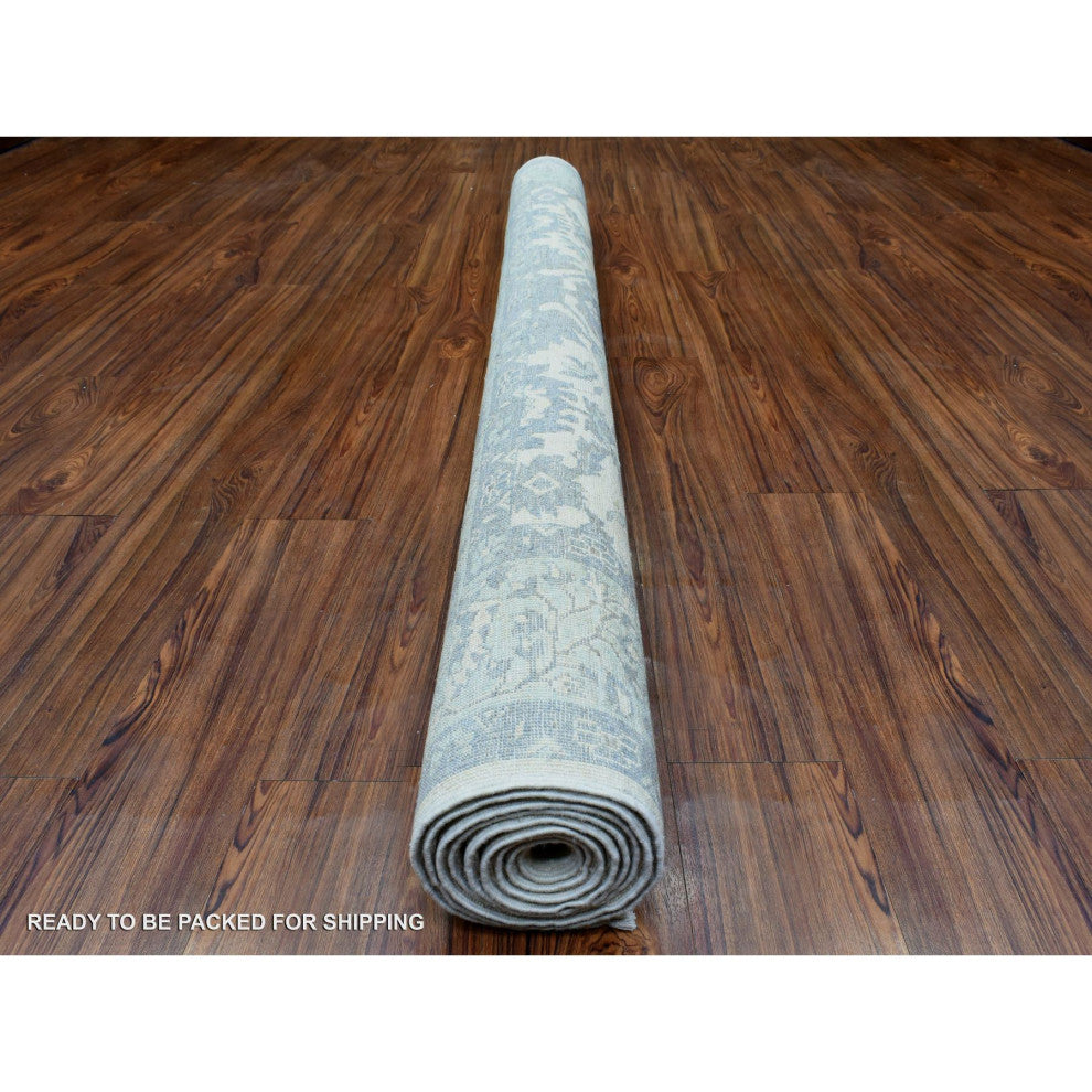 Ivory Hand Knotted Fine Peshawar Heriz Design Soft Wool Oriental Rug, 6'1"x9'0"