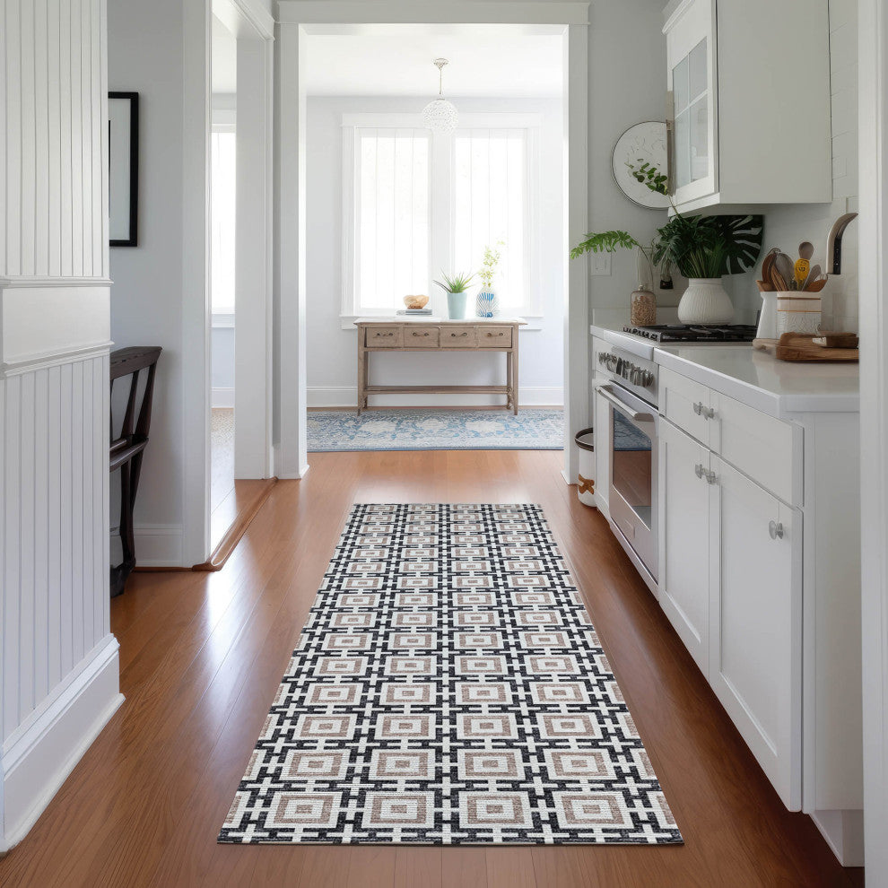 Indoor/Outdoor Marlo MO1 Black Machine Washable 2'3" x 12' Rug