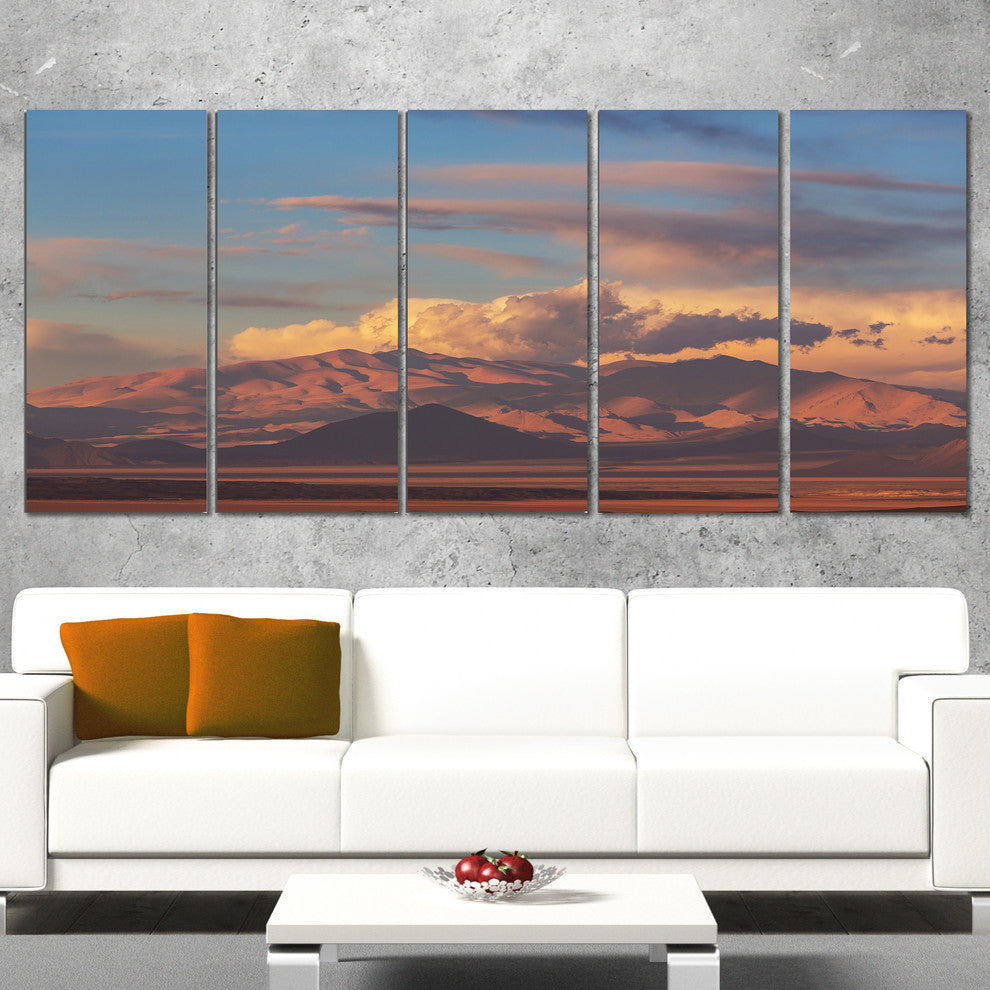 Argentina Mountains with Clouds, African Landscape Canvas Art, 60"x28", 5 Panels