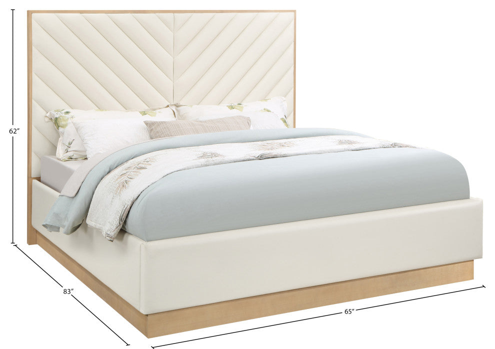 Casa Black Faux Leather King Bed, Cream, Queen