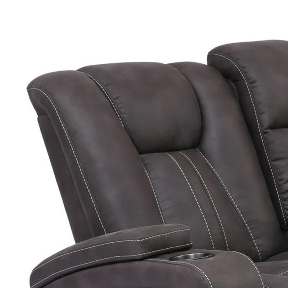 Benzara BM252439 Glider Recliner Loveseat, Lift Top Armrest/Cup Holders, Gray