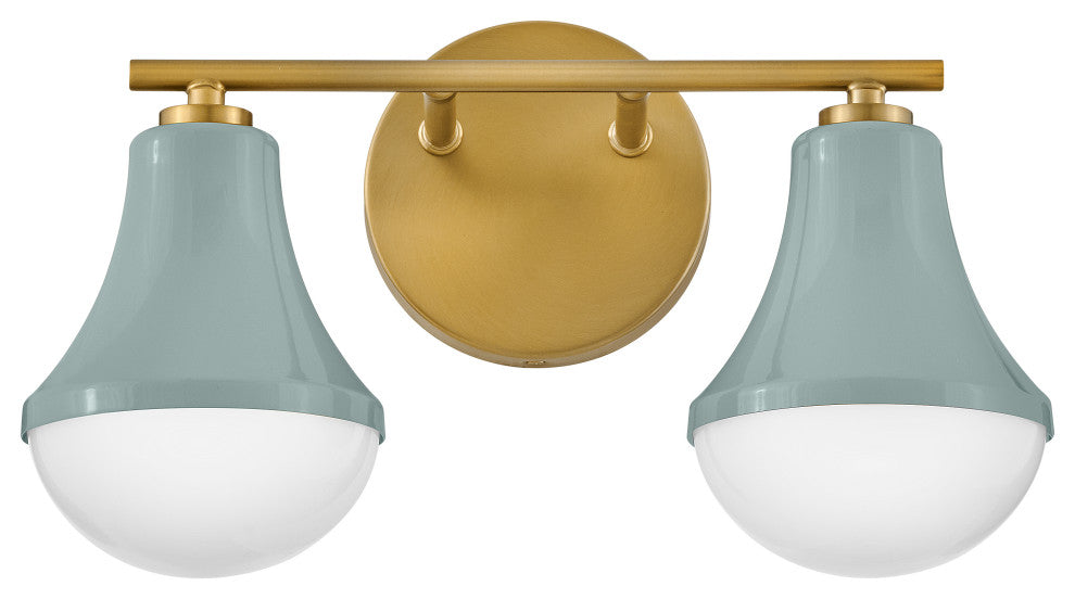 Lark Haddie 14.5" Modern Two-Light Bath Vanity, Seafoam + Lacquered Brass