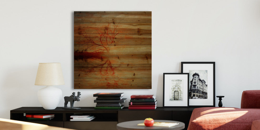 "Amazing Sunset" Painting Print on Natural Pine Wood, 48"x48"