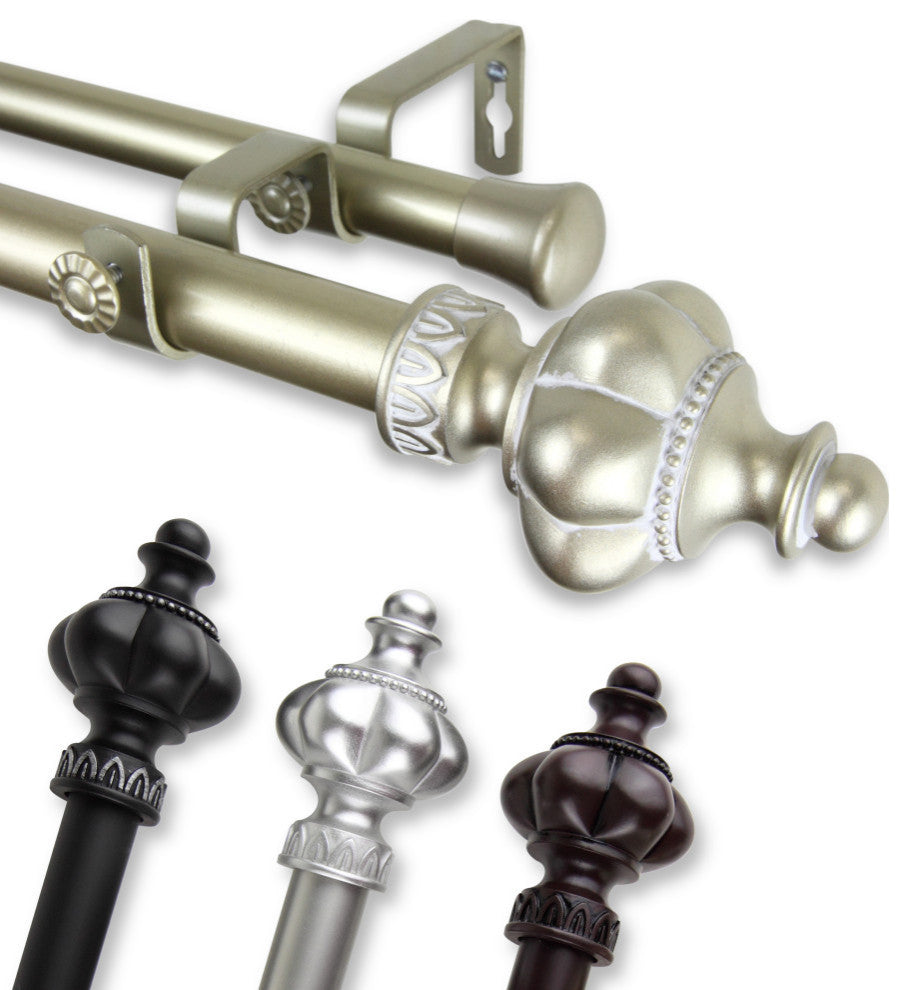 Arlie 1" Double Curtain Rod, Black, 160-240"
