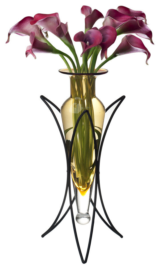 Amphora Vase on Half Moon Metal Stand, Amber