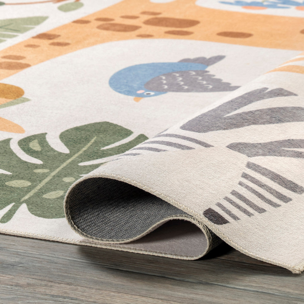 Nuloom Felipa Safari Washable Kids Area Rug, White Multicolor 7'x9'