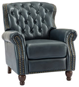 34.5"W Transitional Style Genuine Leather Recliner With Nailhead Trims, Navy