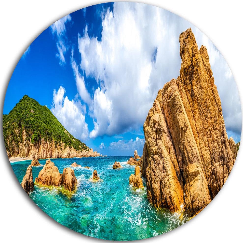Costa Paradiso Close View, Seashore Photo Disc Metal Artwork, 38"