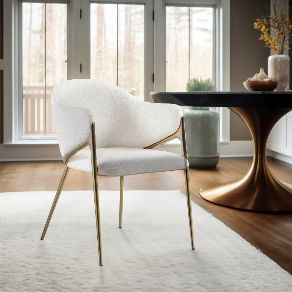 Nial Boucle Fabric Upholsetered Black Dining Chair, Set of 2, Cream