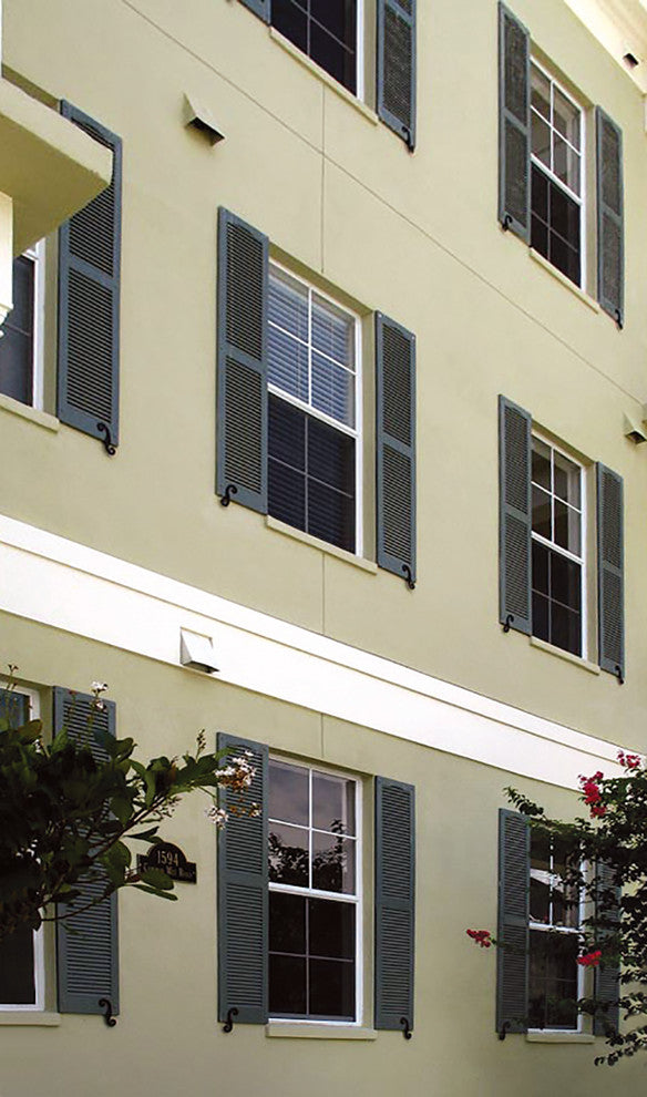 MidAmerica Cathedral Top Center Mullion Louver Shutters, Black, 62x14-1/2