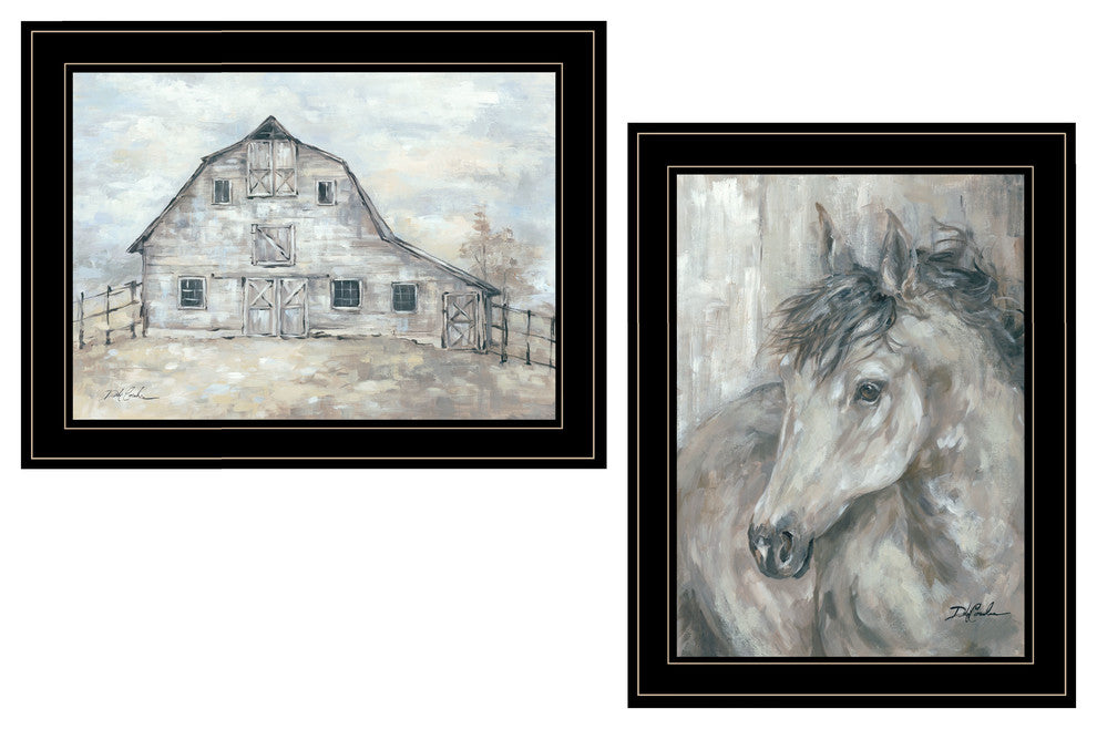 "True Spirit Horses " 2-Piece Vignette by Debi Coules, Black Frame