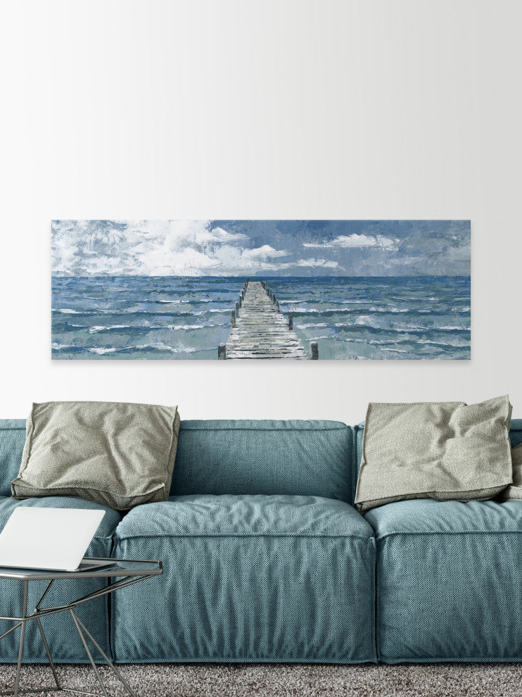 "Rough Sea Waves" Painting Print on Wrapped Canvas, 45x15