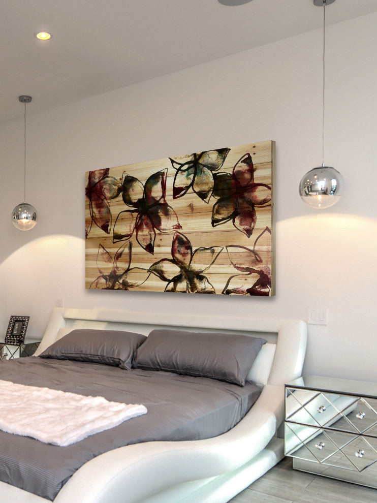"Floral Outlines" Print on Natural Pine Wood, 60"x40"