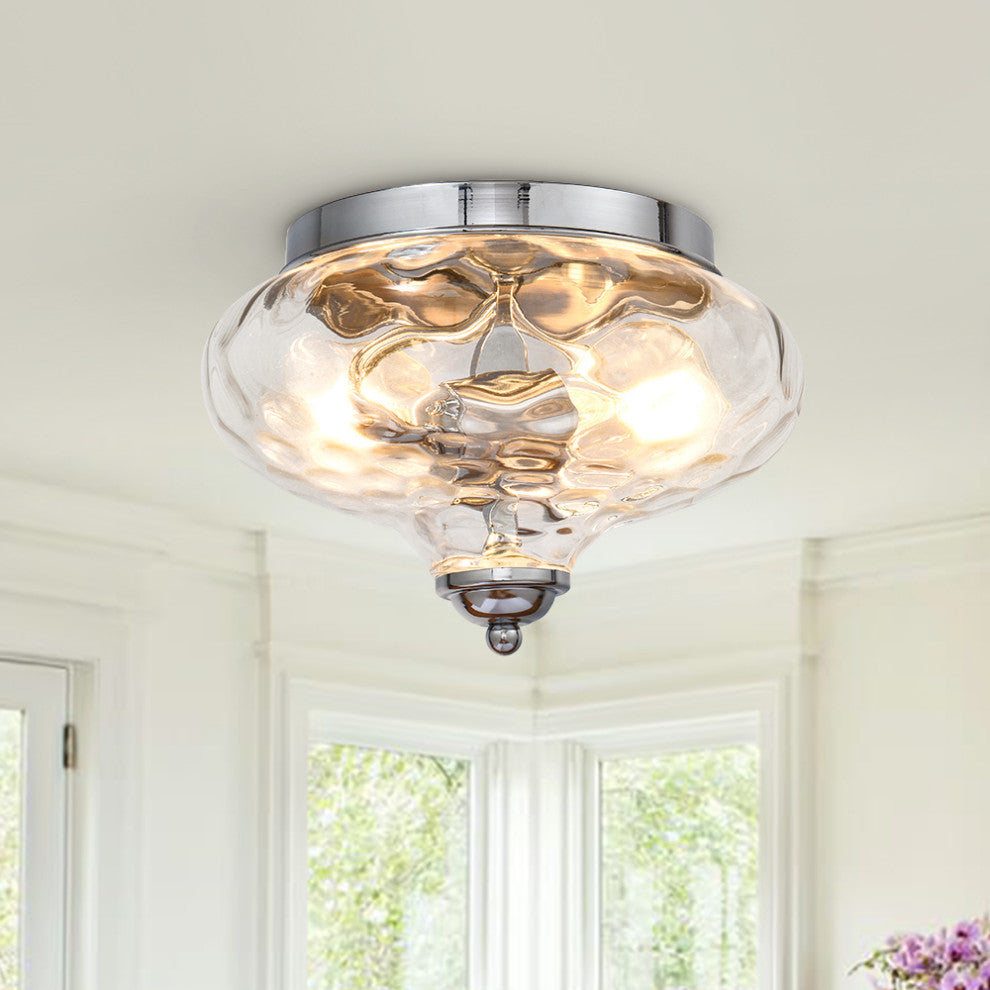 Modern 2-Light Water Pattern Flush Mount, Chrome