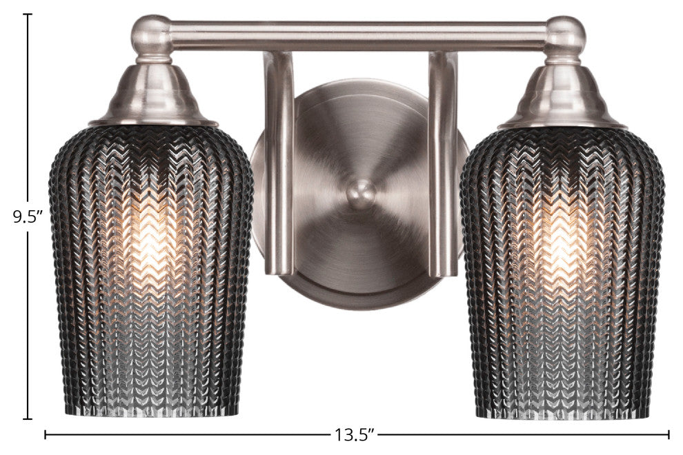 Paramount 2-Light Bath Bar, Brushed Nickel, 5" Smoke Textured Glass