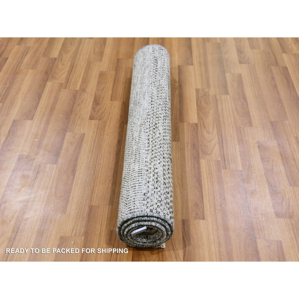 Storm Gray Undyed Natural Wool Grass Design Hand Knotted Oriental Rug 3'x4'9"