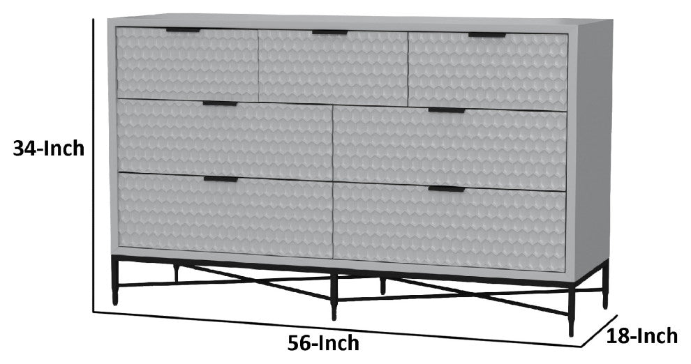 Benzara BM284245 7 Drawer Dresser, Honeycomb, Mahogany Wood, Light Gray, Black
