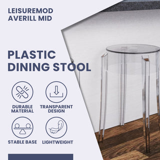 LeisureMod Averill Modern Plastic Dining Stool for Dining Room, Set of 2