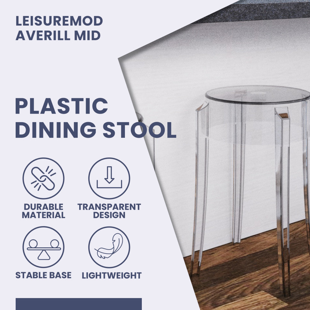 LeisureMod Averill Modern Plastic Dining Stool for Dining Room, Set of 2