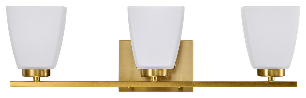 22 in. 3-Light Gold Modern Vanity Light With Square Etched White Glass Shades