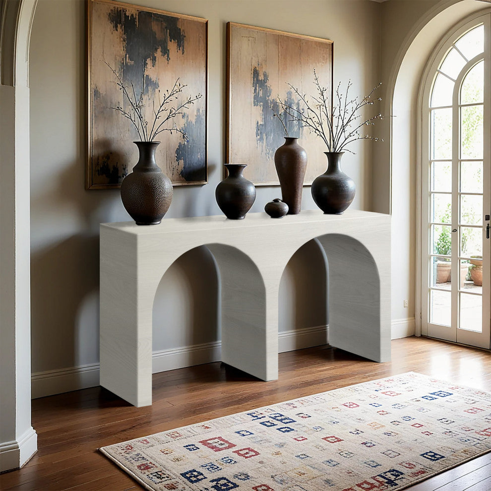 June Black Oak Console Table, Cream, 54" W X 18" D X 30" H