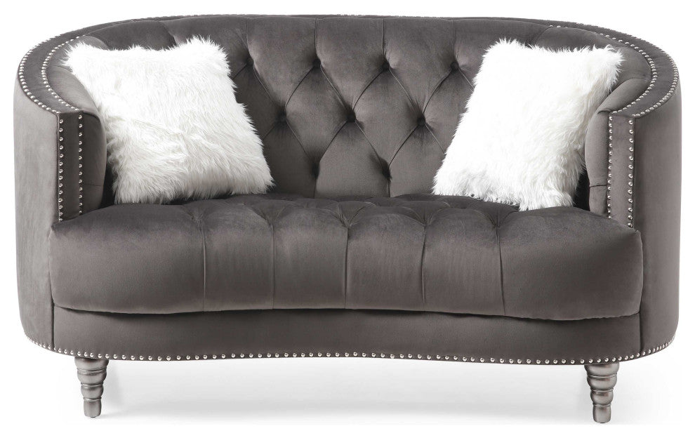 Dania 64 in. W Flared Arm Velvet Straight Sofa, Gray