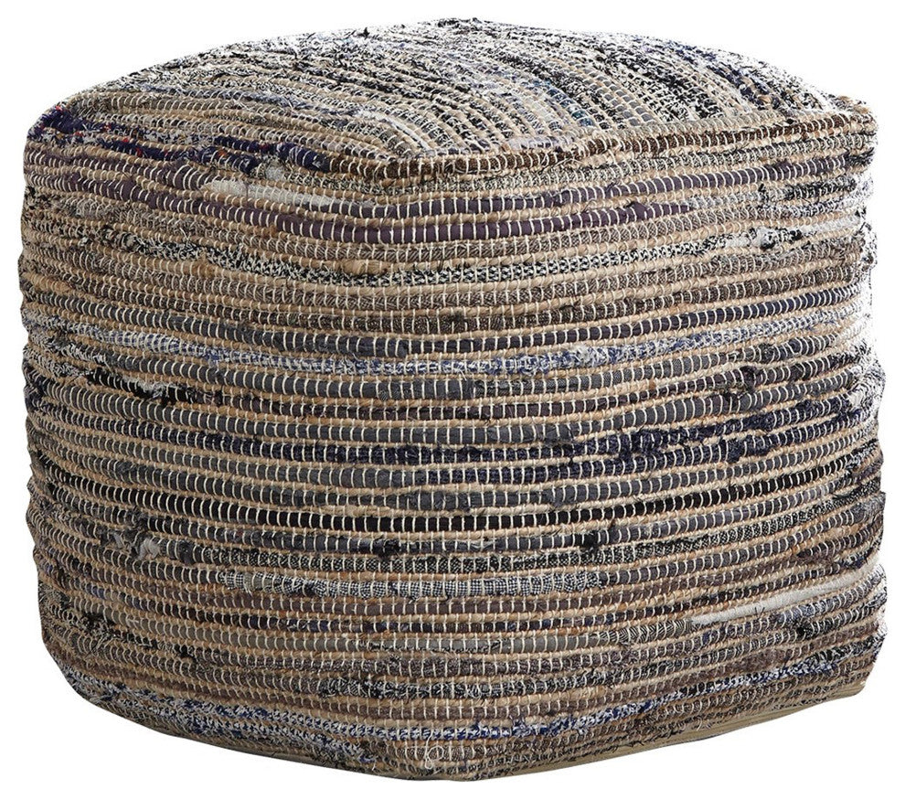 Benzara BM231907 Handwoven Square Shaped Pouf With Zipper, Multicolor