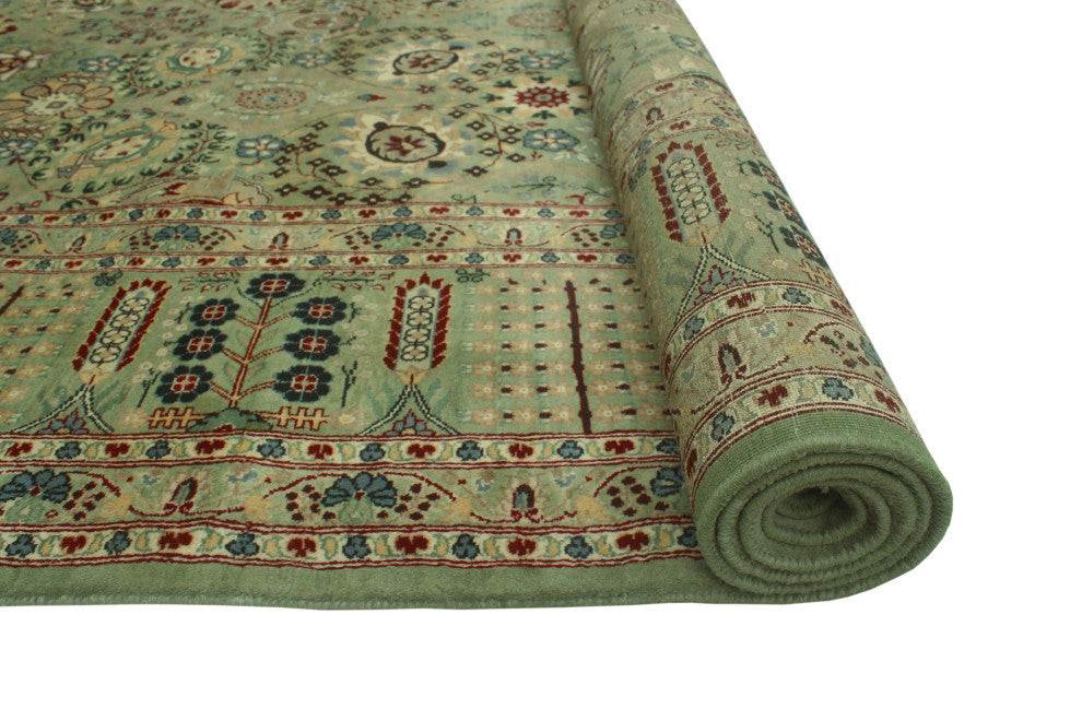 Pak-Persian Merve Green/Black Rug, 8'0x10'3