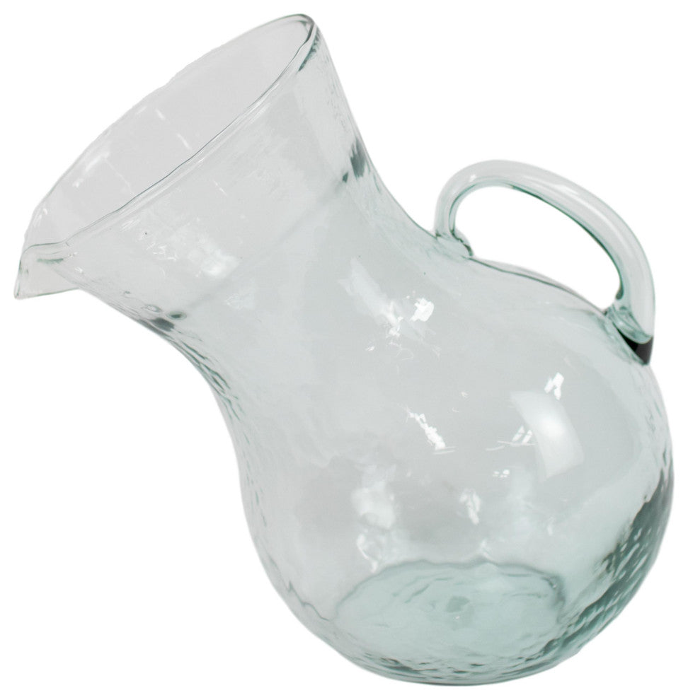 Clear Glass Tilted Hand Blown Water Pitcher Vintage Style Beverage Serving