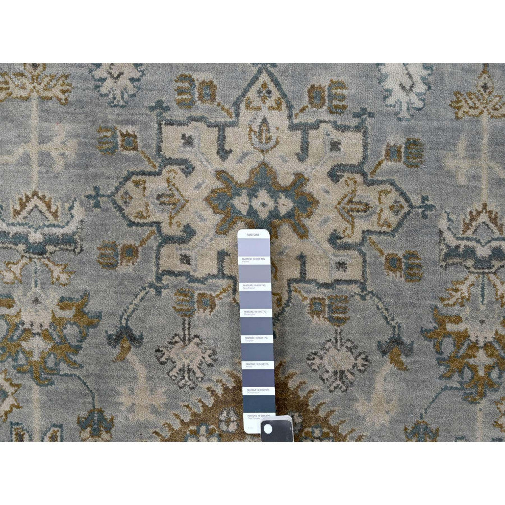 Lavender Gray With Ivory Hand Knotted Karajeh Design Wool Rug 12'2"x17'11"