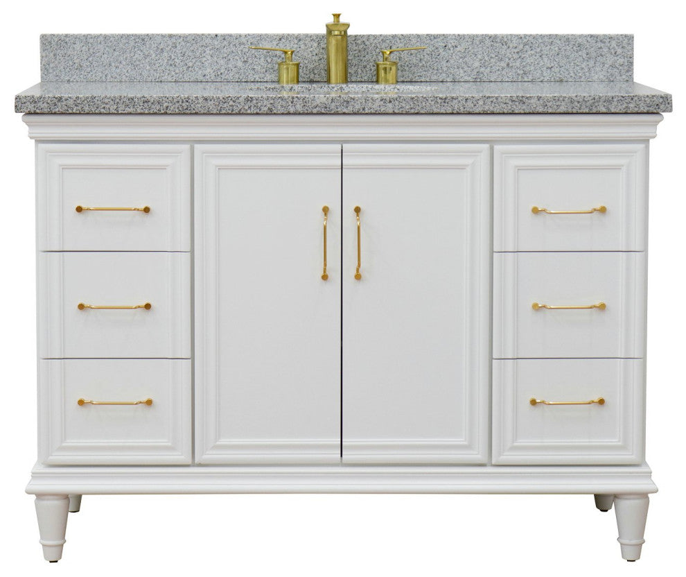 49" Single Sink Vanity, White Finish With Gray Granite and Oval Sink