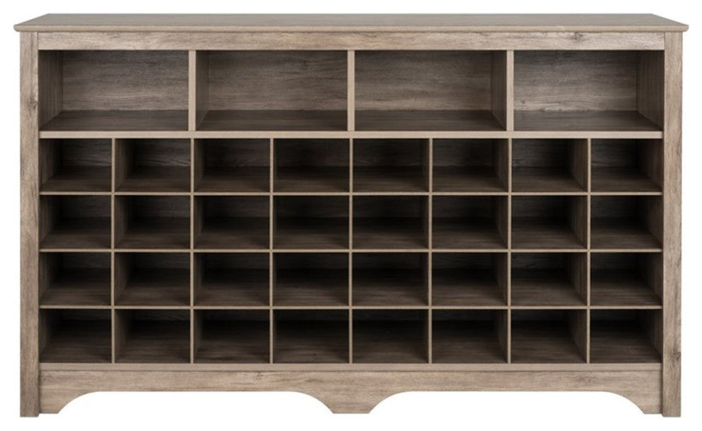 Pemberly Row Transitional 36 Cubby Wooden Shoe Cubby Console in Drifted Gray