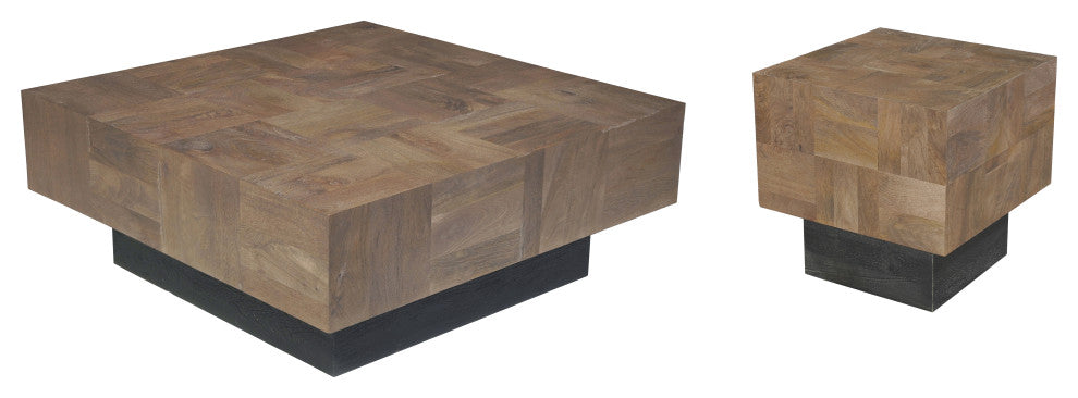 Camilla 2-piece Solid Wood Living Room Table Set, Dark Brown, Square