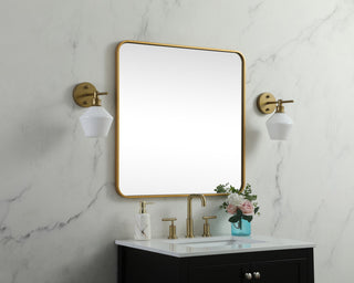 Ellis Soft Corner Metal Square Mirror 30x30 Inch, Brass